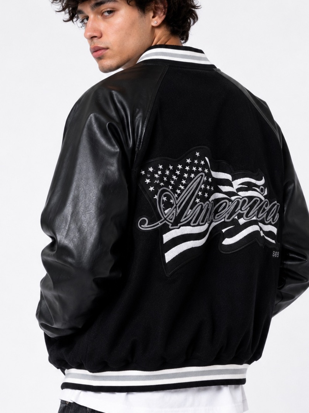 Vintage Y2K Steve & Barry’s America Varsity Bomber Jacket-Men’s XL-NWT-USA Flag